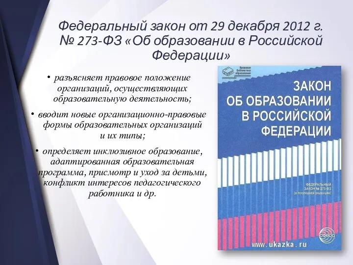 Федеральный закон от 29 декабря 2012 г. № 273-ФЗ «Об образовании в Российской