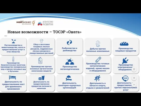 8 Новые возможности – ТОСЭР «Онега» Виды деятельности