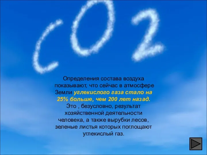 Определения состава воздуха показывают, что сейчас в атмосфере Земли углекислого