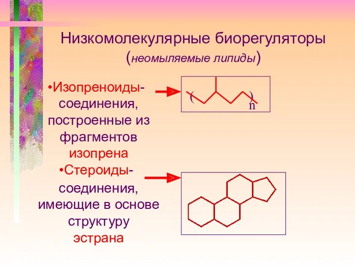 Низкомолекулярные биорегуляторы (неомыляемые липиды) Изопреноиды- соединения, построенные из фрагментов изопрена