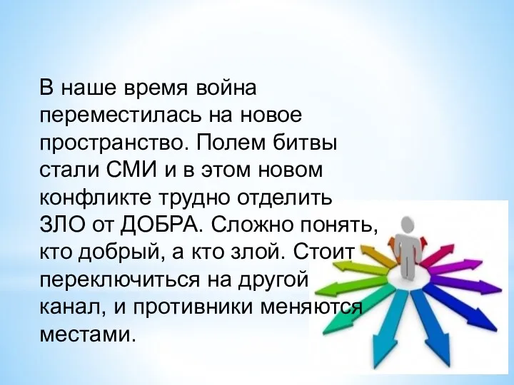 В наше время война переместилась на новое пространство. Полем битвы