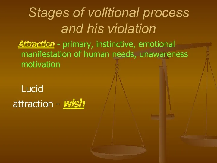 Stages of volitional process and his violation Attraction - primary,
