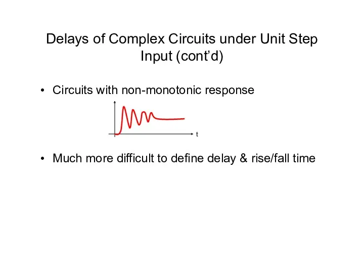 Delays of Complex Circuits under Unit Step Input (cont’d) Circuits with non-monotonic response