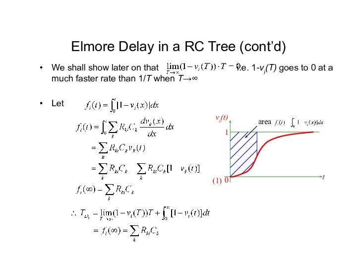 Elmore Delay in a RC Tree (cont’d) We shall show later on that