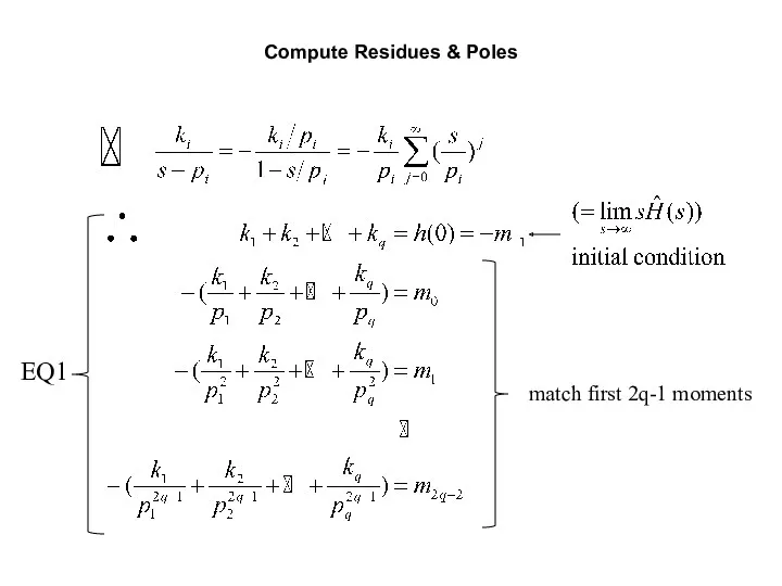 Compute Residues & Poles match first 2q-1 moments EQ1