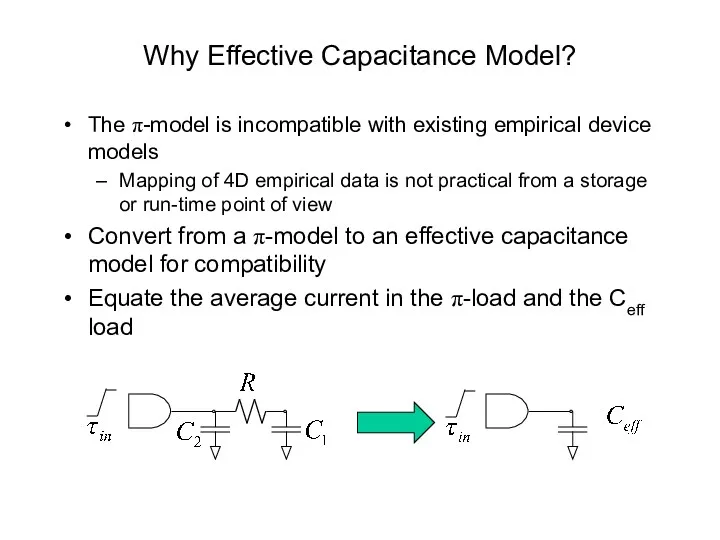 Why Effective Capacitance Model? The π-model is incompatible with existing empirical device models
