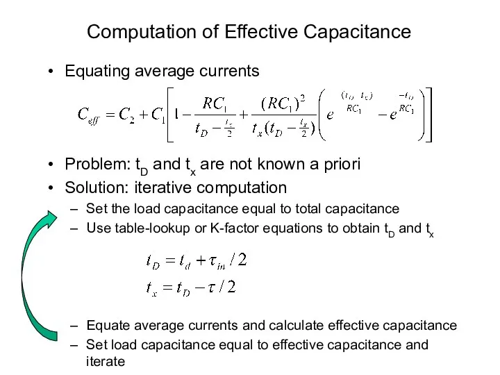Computation of Effective Capacitance Equating average currents Problem: tD and tx are not