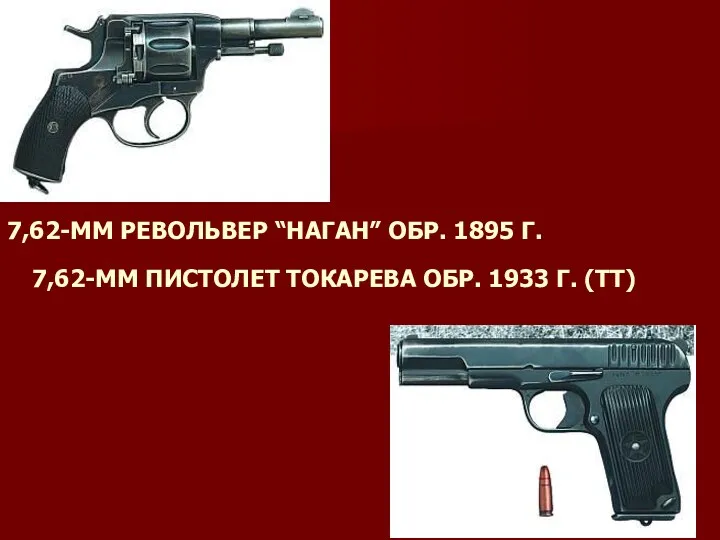 7,62-ММ РЕВОЛЬВЕР “НАГАН” ОБР. 1895 Г. 7,62-ММ ПИСТОЛЕТ ТОКАРЕВА ОБР. 1933 Г. (ТТ)