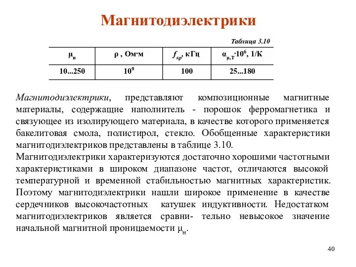 Магнитодиэлектрики Магнитодиэлектрики, представляют композиционные магнитные материалы, содержащие наполнитель - порошок