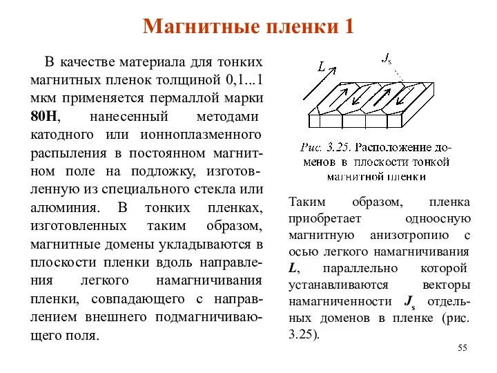 Магнитные пленки 1 В качестве материала для тонких магнитных пленок