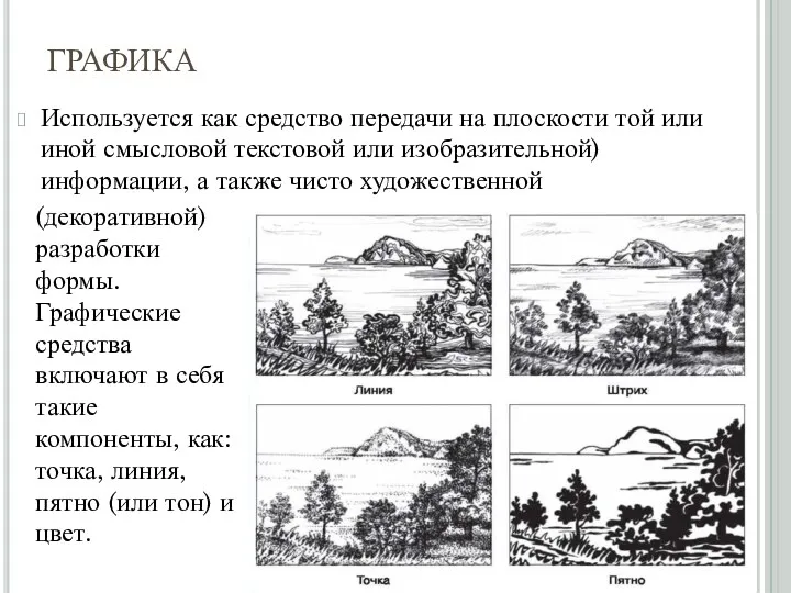 ГРАФИКА Используется как средство передачи на плоскости той или иной