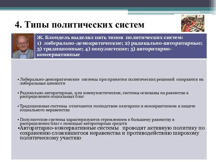 4. Типы политических систем Либерально-демократические системы при принятии политических решений