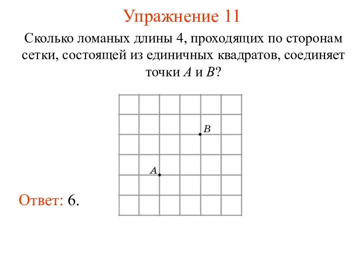 Упражнение 11 Сколько ломаных длины 4, проходящих по сторонам сетки,