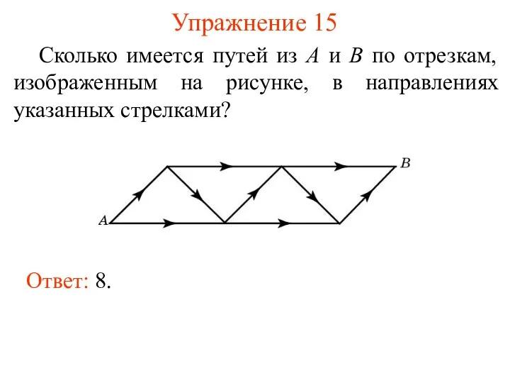 Упражнение 15 Сколько имеется путей из A и B по