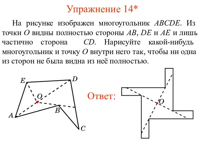 Упражнение 14* На рисунке изображен многоугольник ABCDE. Из точки O