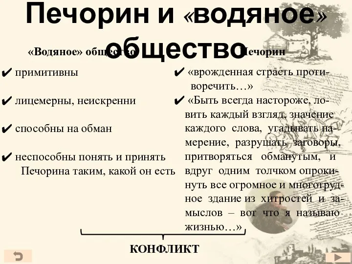 Печорин и «водяное» общество примитивны лицемерны, неискренни способны на обман