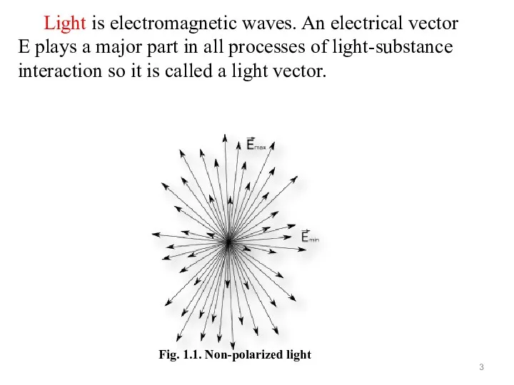 Light is electromagnetic waves. An electrical vector E plays a