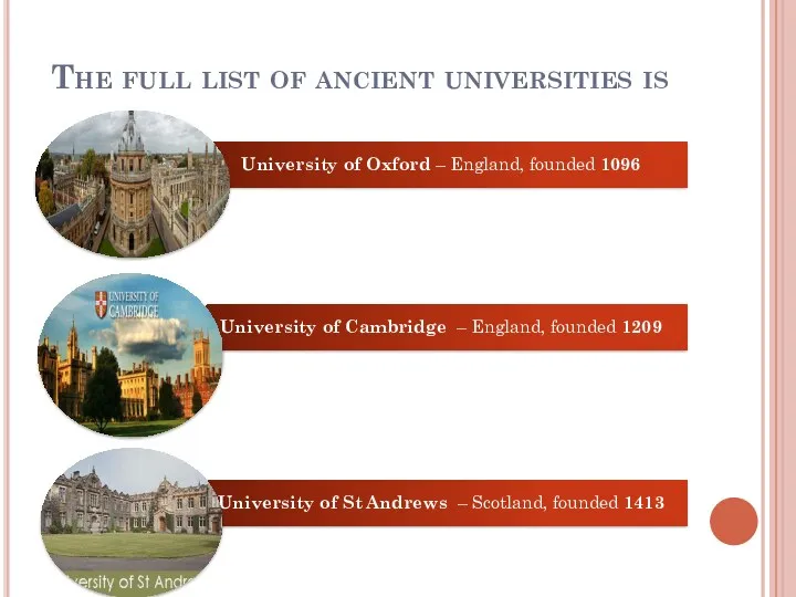 The full list of ancient universities is