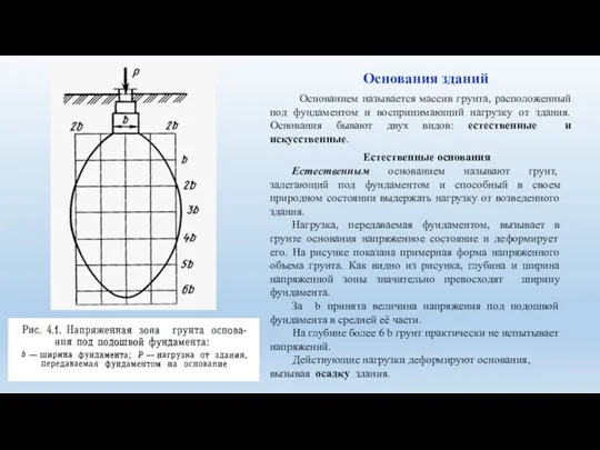 Основания зданий Основанием называется массив грунта, расположенный под фундаментом и воспринимающий нагрузку от