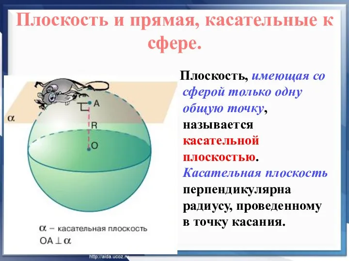 Плоскость и прямая, касательные к сфере. Плоскость, имеющая со сферой