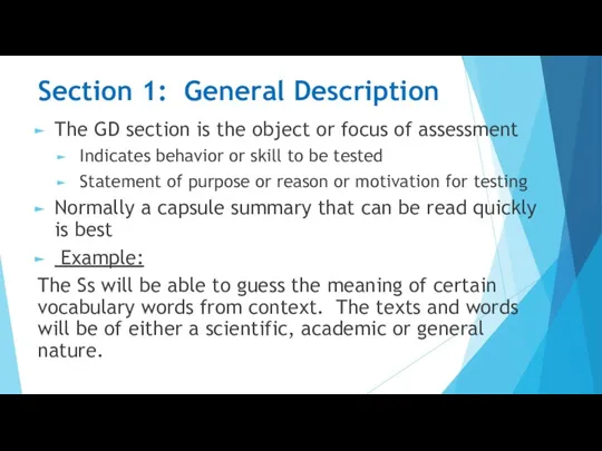 Section 1: General Description The GD section is the object