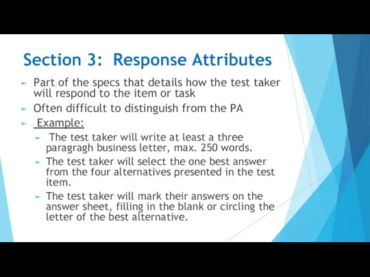 Section 3: Response Attributes Part of the specs that details