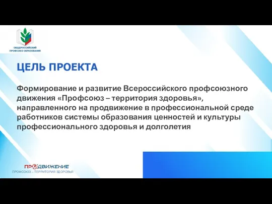 ЦЕЛЬ ПРОЕКТА Формирование и развитие Всероссийского профсоюзного движения «Профсоюз –