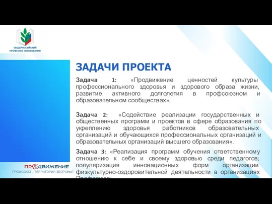 Задача 1: «Продвижение ценностей культуры профессионального здоровья и здорового образа