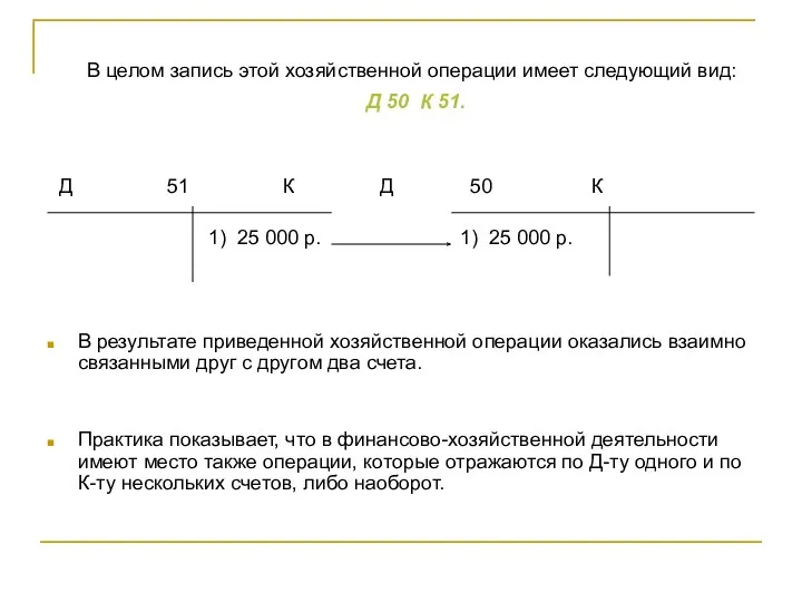 В целом запись этой хозяйственной операции имеет следующий вид: Д