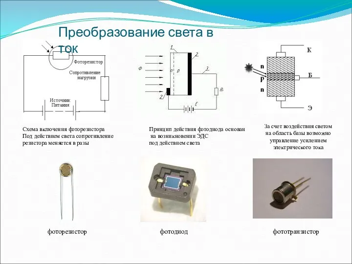 Схема включения фоторезистора Под действием света сопротивление резистора меняется в разы Принцип действия