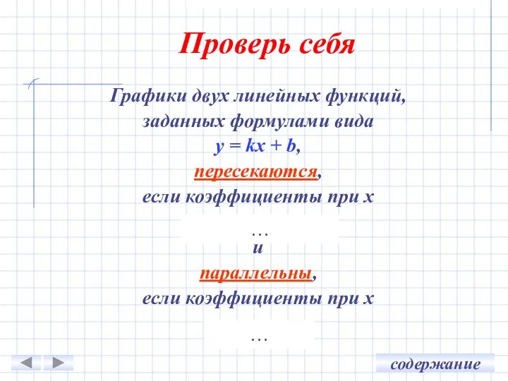 Проверь себя Графики двух линейных функций, заданных формулами вида y