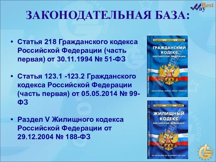 ЗАКОНОДАТЕЛЬНАЯ БАЗА: Статья 218 Гражданского кодекса Российской Федерации (часть первая)
