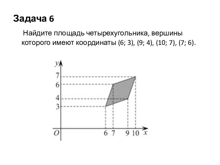 Задача 6 Найдите площадь четырехугольника, вершины которого имеют координаты (6;