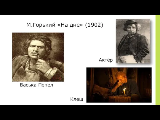 М.Горький «На дне» (1902) Васька Пепел Актёр Клещ
