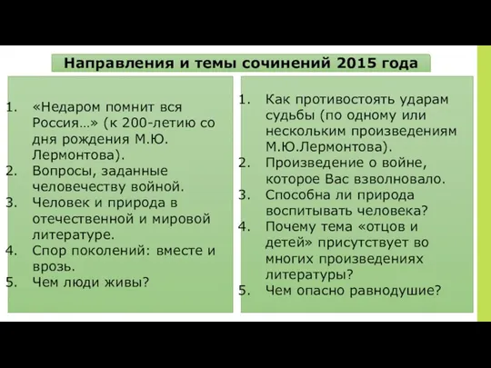 Направления и темы сочинений 2015 года «Недаром помнит вся Россия…»