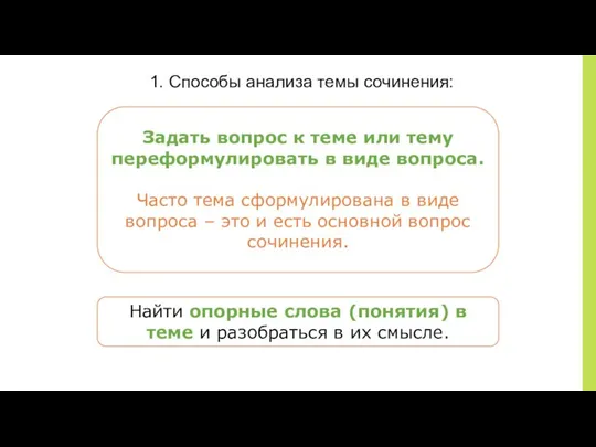 1. Способы анализа темы сочинения: Задать вопрос к теме или