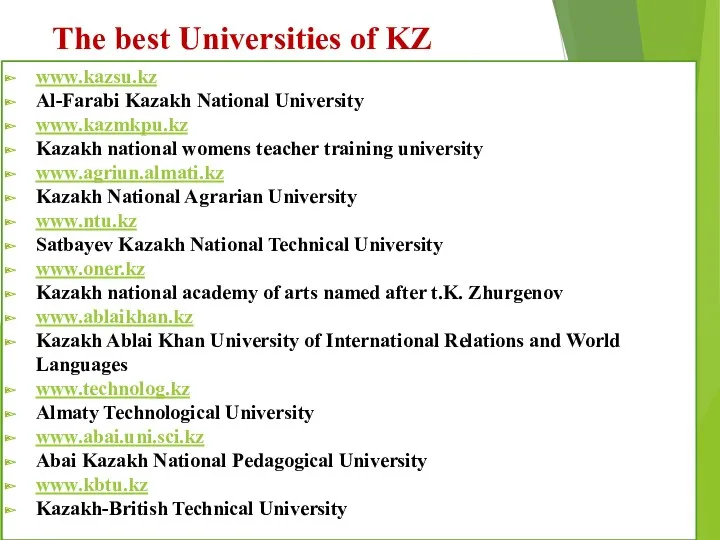 The best Universities of KZ www.kazsu.kz Al-Farabi Kazakh National University