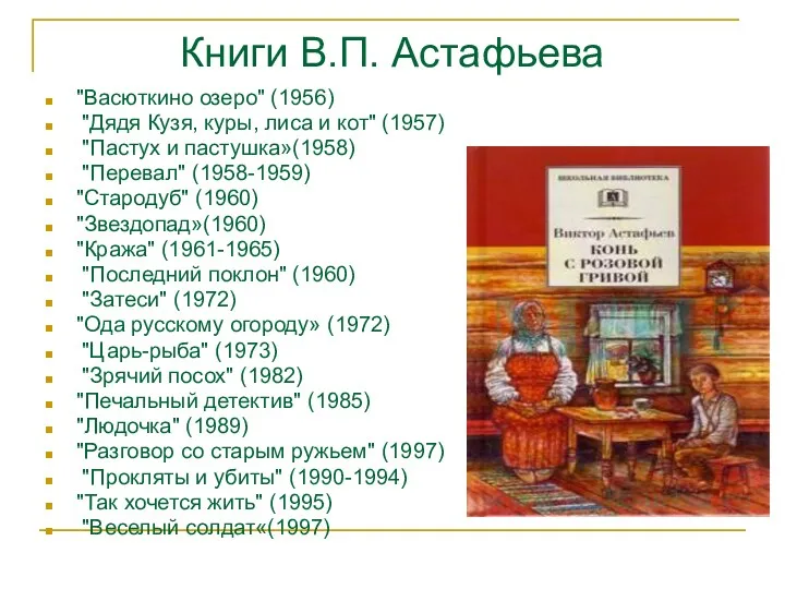 Книги В.П. Астафьева "Васюткино озеро" (1956) "Дядя Кузя, куры, лиса и кот" (1957)