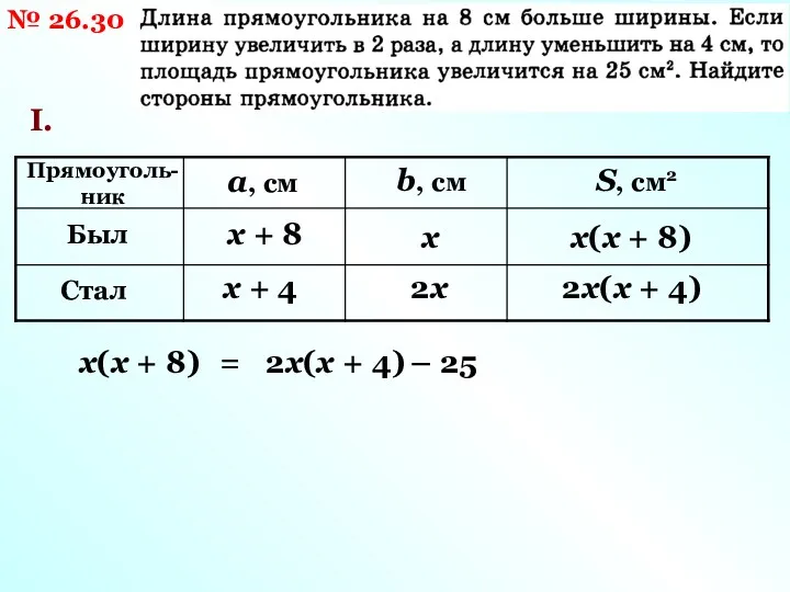 № 26.30 а, см Прямоуголь- ник Был х b, см