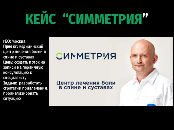 КЕЙС “СИММЕТРИЯ” ГЕО: Москва Проект: медицинский центр лечения болей в спине и суставах