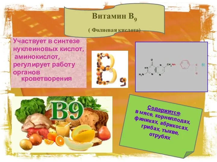 Участвует в синтезе нуклеиновых кислот, аминокислот, регулирует работу органов кроветворения