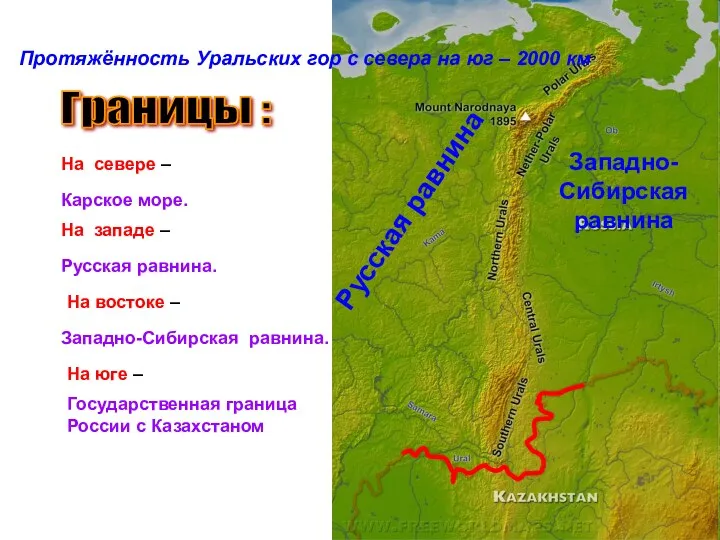 Протяжённость Уральских гор с севера на юг – 2000 км