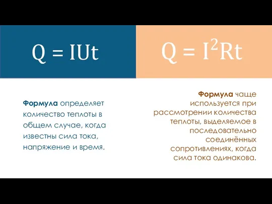 Q = IUt Формула определяет количество теплоты в общем случае,