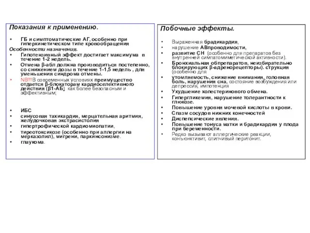 Показания к применению. ГБ и симптоматические АГ, особенно при гиперкинетическом