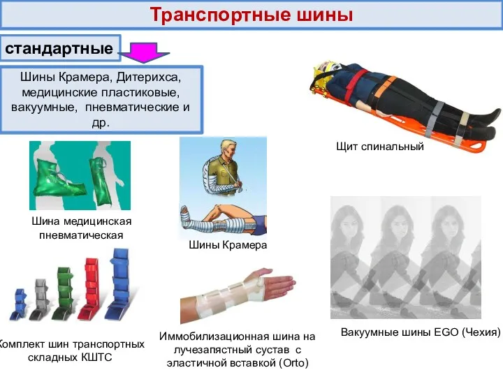 Транспортные шины стандартные Шина медицинская пневматическая Комплект шин транспортных складных КШТС Шины Крамера,