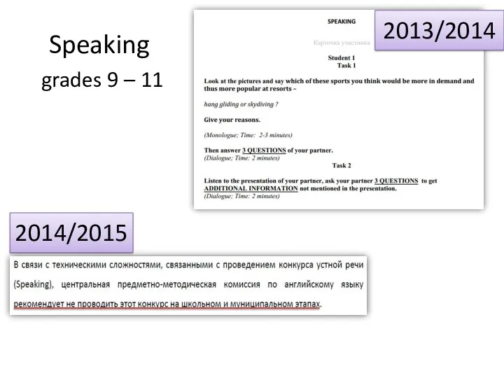 Speaking grades 9 – 11 2013/2014 2014/2015