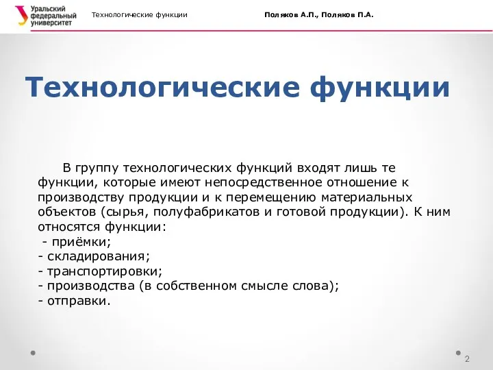 Технологические функции Технологические функции Поляков А.П., Поляков П.А. В группу