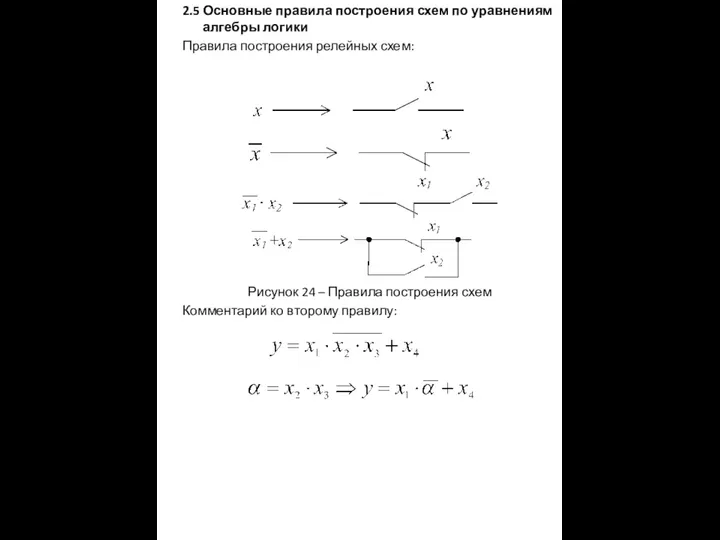 2.5 Основные правила построения схем по уравнениям алгебры логики Правила