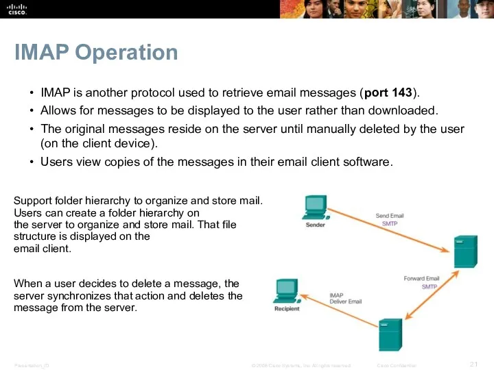 IMAP Operation IMAP is another protocol used to retrieve email