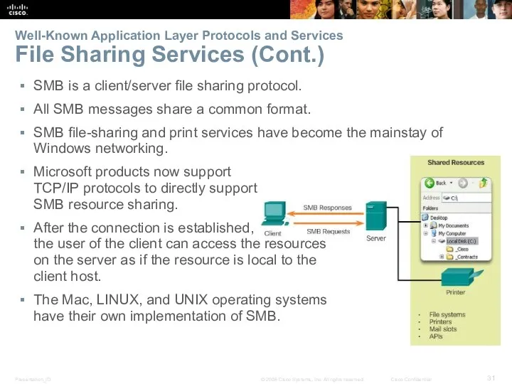 Well-Known Application Layer Protocols and Services File Sharing Services (Cont.)